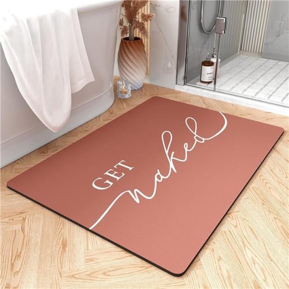 Super Cute - Quick Dry Bath mat 'Get Naked' Non Slip-Bathroom Rug 17" x 24" - Picture 1 of 6